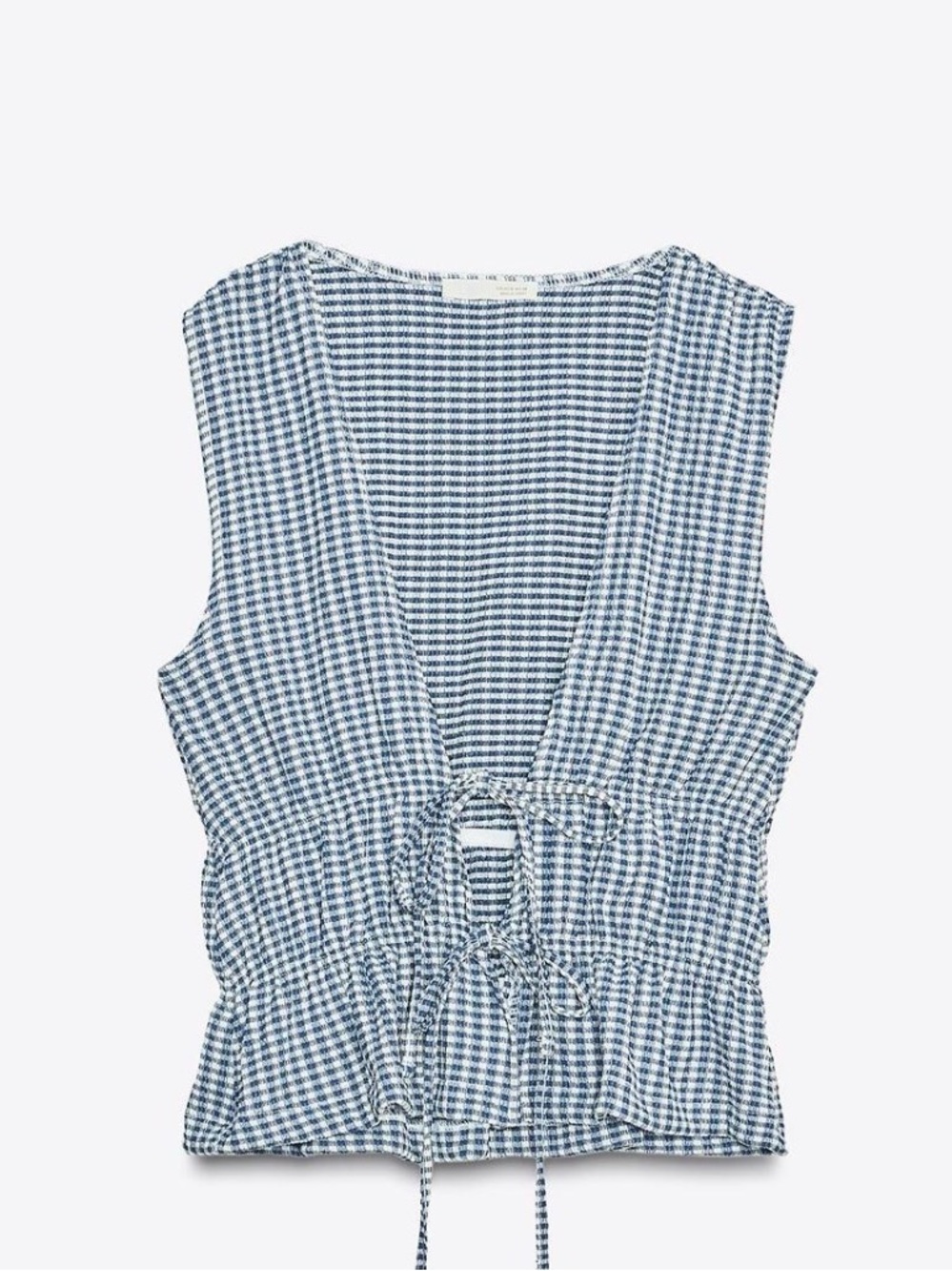 NWT Zara blue Gingham Tie-Front V-Neck top size small